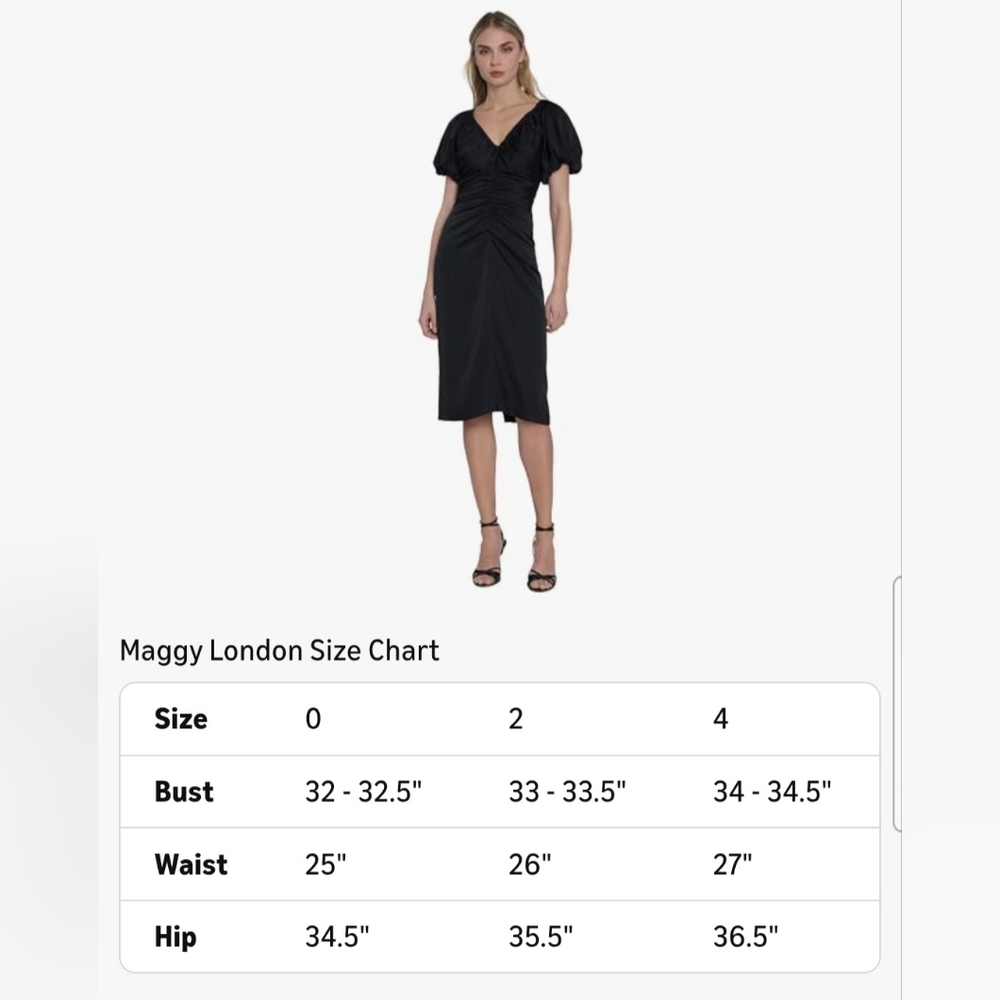 Maggy London Womens Puff Sleeve Below The Knee Women's Dress with Ruching size 0 - Picture 4 of 10